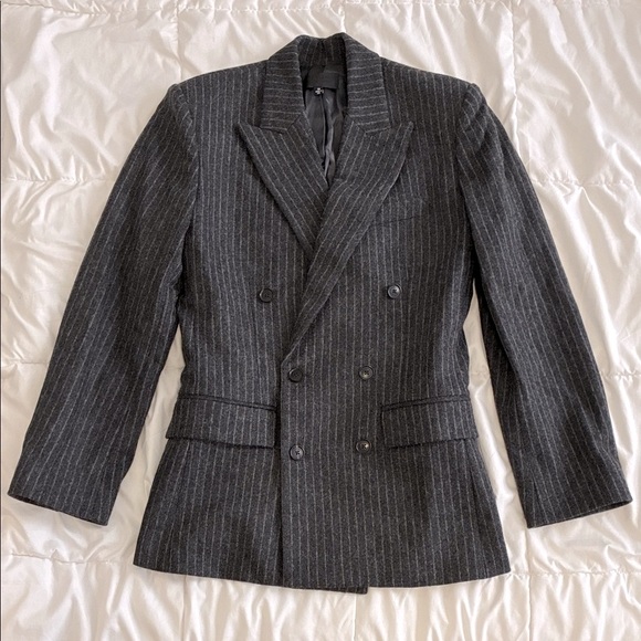 Nili Lotan Jackets & Blazers - Rare Nili Lotan Women’s Pinstripe Virgin Wool Double-Breasted Jacket Gray Size38